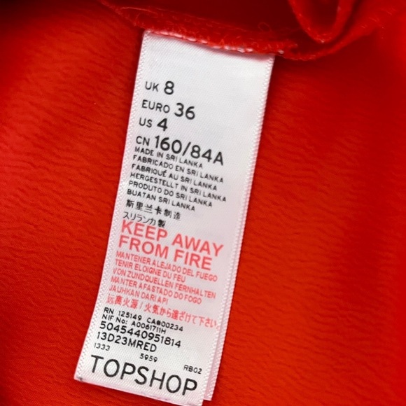 TOP SHOP V-Neck, Split-Sleeve Blouse, Red/Orange Color, Size US 4, UK 8 - Picture 5 of 6